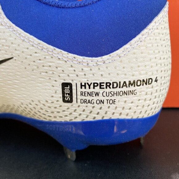 Nike Hyper Diamond 4 PRO CZ5920-10 White/Black /Blue Softball Cleats Women Sz 10 - Picture 7 of 10